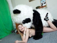 What's the most excellent way to talk the panda bear to join the army? Maybe a sexy breasty teenage hottie in a military outfit can do that? That Babe was very stern and tried to train him to march and to work out. But the panda bear's got smth else on his mind! This Chab's gonna train the cutie to have fun with sex! And as pretty soon as the sexy chick saw this shiny large dong of his, this babe forgot all about the army and plunged into fun fucking with the horny bear. Watch, the good old slogan `Make love not war` still works for chicks :)